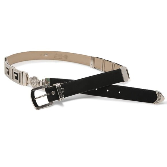Vintage Avanti Leather Medusa Head Belt Silver Chain Black Italy Metal Hardware - Picture 1 of 13
